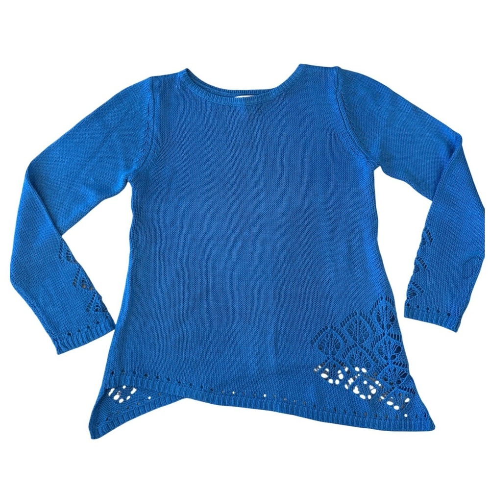 Outlander Womens Boho Pointelle Knit Sweater Asymmetric Hem Open Knit Lace Small